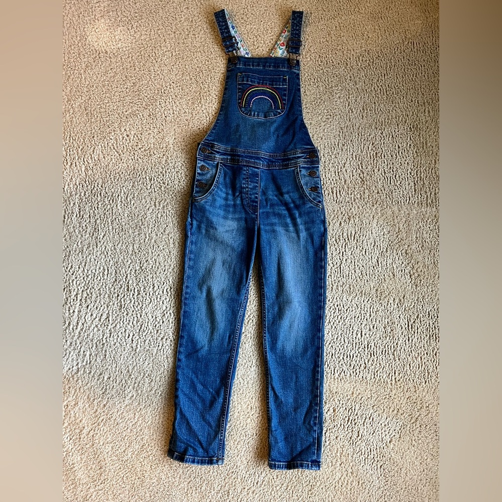 Mini Boden denim overalls with rainbow